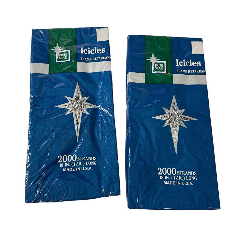 Vintage Brite Star Icicles 2000 Strands Silver Tinsel Christmas Tree Decor 2 Set